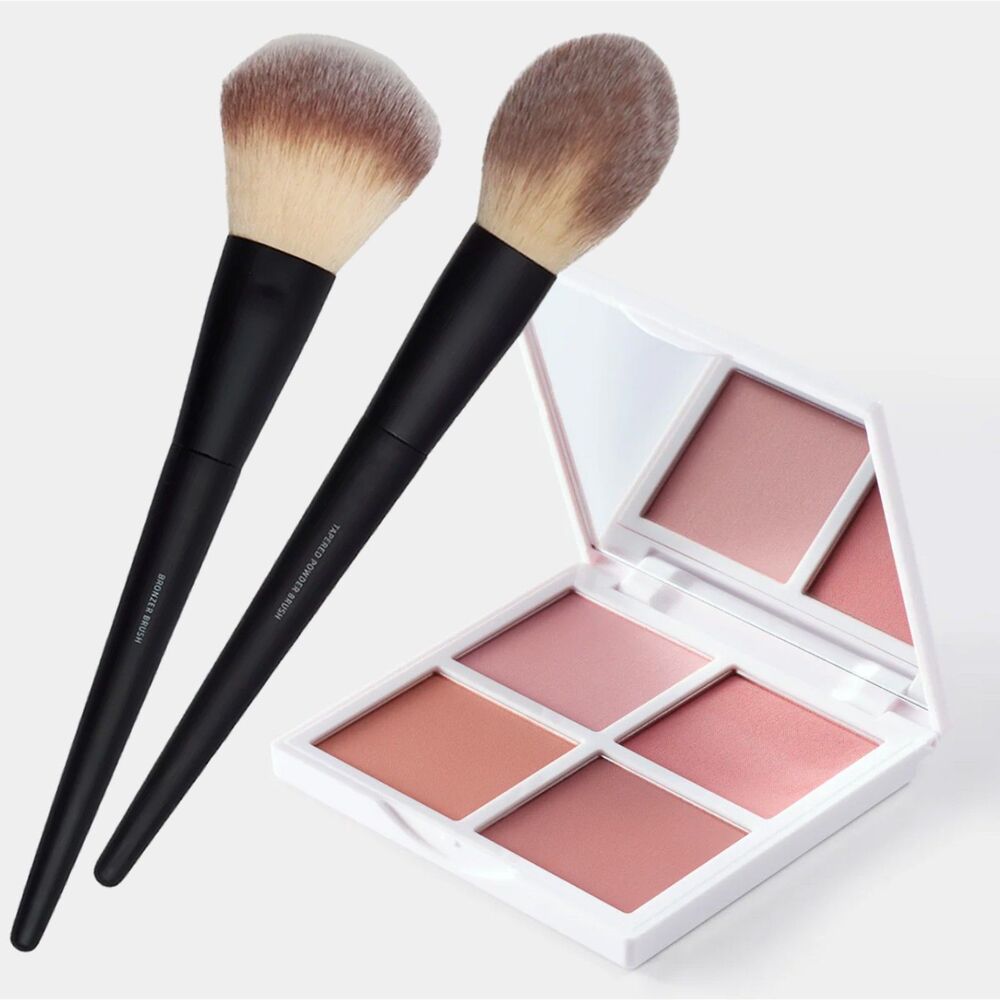 NIB Lithe Sunset Matte 4-Tone Blush Palette & Essential Face Brush Bundle